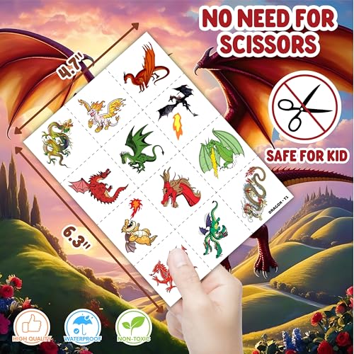 96 Pcs Dragon Temporary Tattoos for Kids Party Favors
