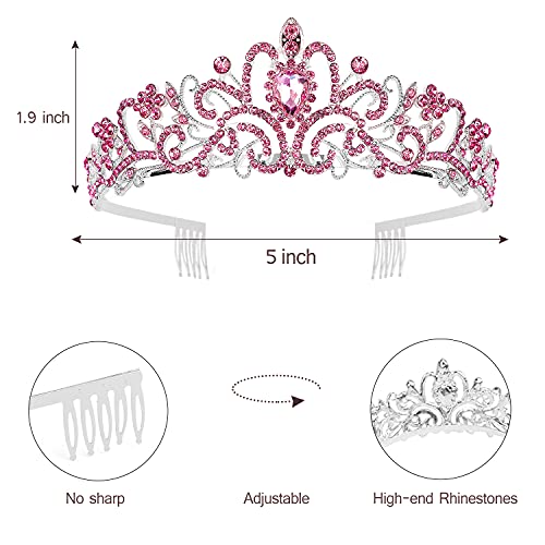 Pink Princess Tiara - Bridal & Party Crown for Girls & Women, Elegant Jewelry Accessory
