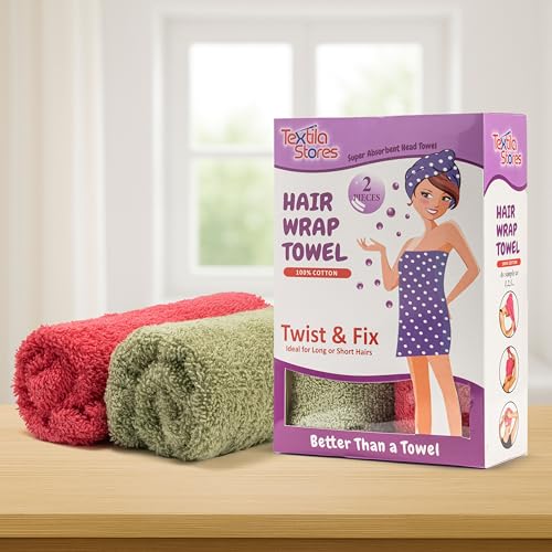 100% Cotton Hair Wrap Towels - Pack of 2, Soft & Absorbent