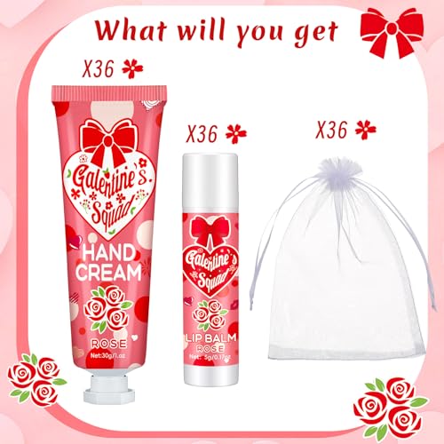 Demissle 36 Sets Galentine's Day Gifts Bulk 36 Lip Balm and 36 Hand Cream Gift Set Galentine's Day Party Favors Supplies Valentines Gift Ideas for Adults Friends Women Teacher Staff Coworker