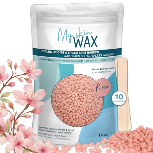 ? Hard Wax Beads Refill Bag for Hair Removal, 0.88 lb, Hypoallergenic & Rosin-Free Stripless Wax for Sensitive Skin, Coarse Hair, Bikini Brazilian, Face, Underarms, Legs, Chest ? Rose