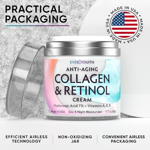 Collagen Retinol Face Moisturizer with Hyaluronic Acid, Moisturizer Face Cream, Made in USA, Day & Night Cream for Women, Anti Wrinkle Cream for Face, Daily Facial Moisturizer, 1.7oz