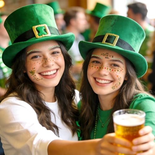 Green Leaves Freckles Temporary Glitter Tattoos for Women St Patrick's Day Glitter Shamrock Face Tattoo Stickers, Saint Patrick's Day Makeup St Patrick Day Accessories