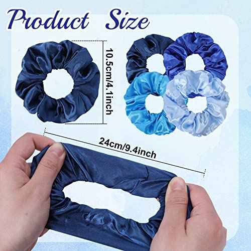 Whaline 10Pcs Blue Satin Fabric Hair Ties Bulk Ponytail Holders Scrunchies Elastic Hair Bands for Women Girls Teens Party Gift Favors