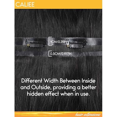 Caliee 16 Inch Body Wave Clip in Hair Extensions Real Human Hair Invisible Skin Weft Virgin Human Hair Soft 8Pcs 115G Natural Black Body Wave Clip ins Human Hair