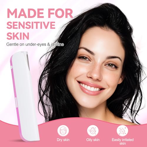 Pink Sonic Dermaplane Razor for Women Face with 10 Blades & Heads
