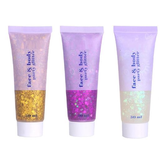 3 Colors Face Body Glitter Gel, Sequins Shimmer Liquid Eyeshadow, Chunky Glitter for Face Hair Nails, Holographic Cosmetic Laser Powder,Rave Festival Glitter Makeup.(02#Golden+04#Fuchsia+06White)