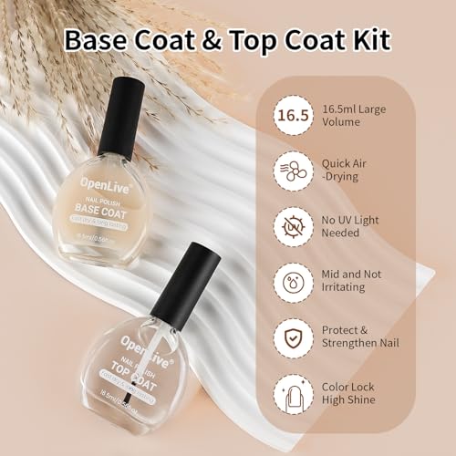 OpenLive Quick Dry Base and Top Coat Nail Polish Set - High Gloss (16.5ml)