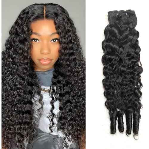 Curly Human Hair Bundles Water Wave Burmese Curly Bundles Human Hair Weave with Spiral End 3c4a 24 Inches Quick Weave Hair Extensions for Women Natural Black 1 Bundle