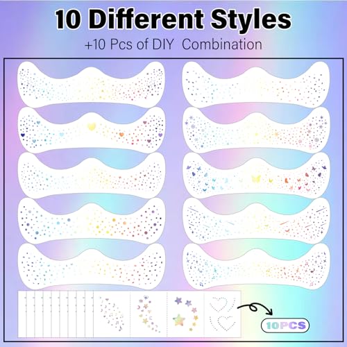 20 Pcs Holographic Glitter Freckles Face Tattoos - Waterproof Makeup Patches