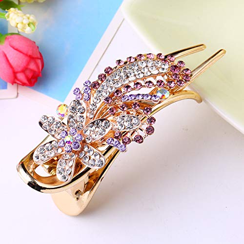 Bleiou Rhinestone Inlaid Flower Hair Clips for Women Hair Clips Claw Hairpin Accessory 1 Pcs(Purple)