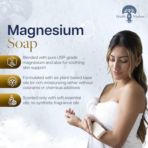 Health & Wisdom Magnesium Bar Soap ? Moisturizing Body Soap - Handmade with Aloe & Six Nourishing Plant Oils and Natural Essential Oils ? Gentle Daily Cleanser for Face & Body - Lavender - 4 oz Bar