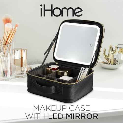 iHome Travel Makeup Bag with LED Mirror, Makeup Organizer with Lighted Mirror, Ideal Travel Essentials for Women (iCVS20)