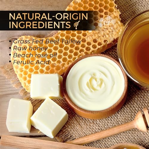 QOOQ 100% Grass Fed Beef Tallow for Skin with Raw Honey & Beach Rose Oil - for Sensitive & Eczema Skin - Natural Face/Body Butter + Lip Balm, Orange, 1.3 oz