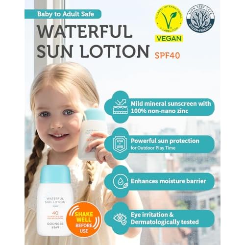 GOONGBE Sun Lotion SPF 40 & Sun Stick SPF 50-100% Zinc Oxide Mineral Sunscreen - No White Cast - Vegan Reef-Safe for Babies Kids Adults - Korean Skincare, 2.82oz & 0.49oz