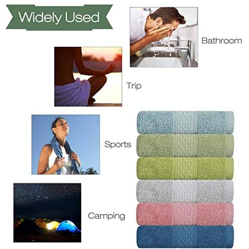 Cleanbear Cotton Hand Towels and Wash Cloths Set with Assorted Colors (6 Towels and 6 washcloths)