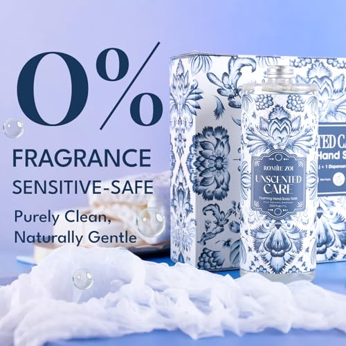 ROMIIE ZOI Foaming Hand Soap Refill Gift Set ? Unscented ? 3 Pack (1000ML Each) with Dispenser ? Pure & Neutral, Gentle & Frangrance Free Formula ? Bulk Refill Bottles for Bathroom & Kitchen Use