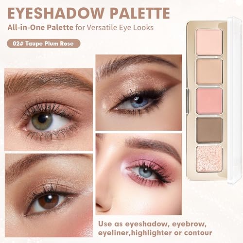 Neutral Eyeshadow Palette - 5 Nude Brown Matte & Shimmer Shades