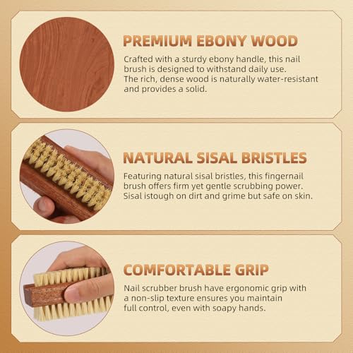 Natural Nail Brush with Sisal Bristles & Ebony Wood Handle
