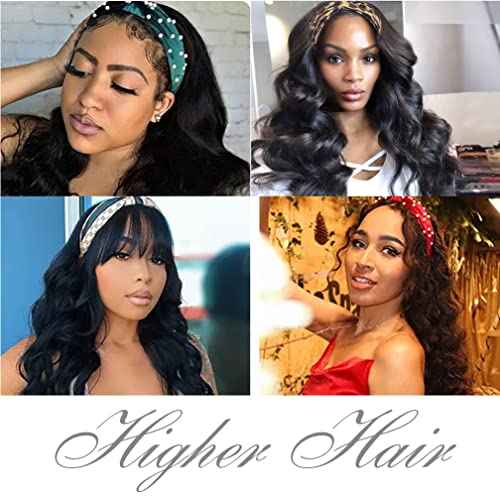 higher Body Wave Headband Human Hair Wig 20 Inch Glueless None Lace Front Wig Brazilian Virgin Hair Wear and Go Wigs for Black Women 150% Density Wigs Natural Color