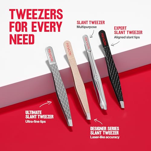 Revlon Expert Eyebrow Hair Removal Tweezer, Tweezers for Men, Women & Kids, Stainless Steel (Pack of 2)