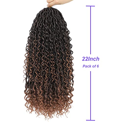 6 Packs Goddess Faux Locs Crochet Hair, Goddess Locs Crochet Hair for Black Women, Culy Boho Style Braids (22 Inch, T1B/30)