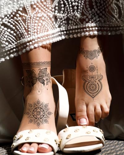 Black Henna Temporary Tattoos - 10 Sheet Mandala Flower Design