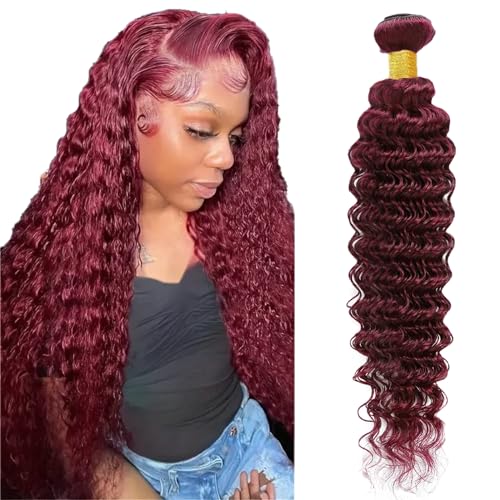 #99J Burgundy Deep Wave Human Hair Bundle - 12 Inch, 100g