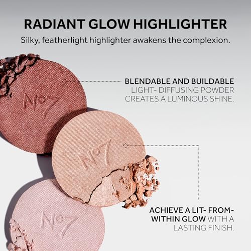 No7 Radiant Glow Powder Highlighter Makeup - Lightweight, Buildable Highlighting Powder for a Dewy, Natural-Looking Shine - Silky Illuminator in 3 Glowing Shades - Pink Silk (5g)