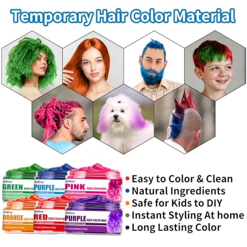 6 Colors Temporary Hair Wax – Safe, Washable Hair Dye for Kids & Adults