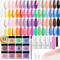 AZUREBEAUTY 42Pcs Dip Powder Nail Kit Starter, 32 Colors Spring Rainbow Bright Pink Red Green Acrylic Dipping Powder Set with Top/Base Coat Activator for French Art Manicure DIY Salon Gift