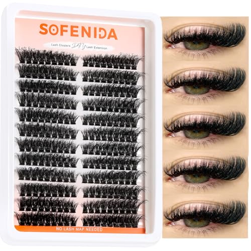 Lash Clusters 80D Cluster Eyelash Extensions 8-16mm Cat Eye Wispy Eyelash Clusters 12 Pairs D Curvature Eyelash Clusters Left & Right Diy Lash Extension at Home