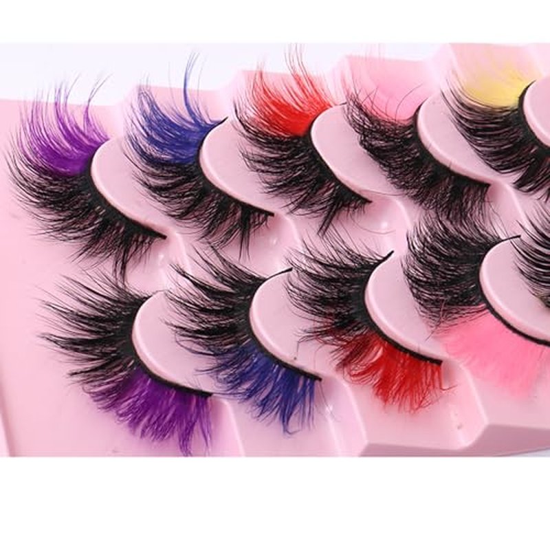 Fankexi 8 Pairs Colored False Eyelashes Fluffy Faux Mink Lashes Russian Strip Long Eye Lashes Colorful Extension Volume Fake Eyelashes with 8 Color Mixed,Clear