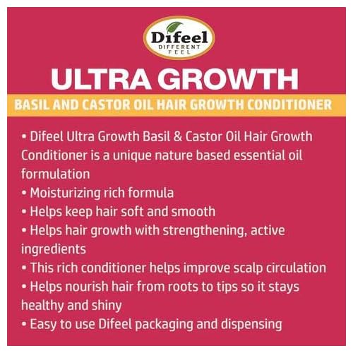 Difeel Ultra Growth Shampoo and Conditioner Set - Includes 12 oz Each of Shampoo and Conditioner, Promotes Growth, Ideal for Thinning Hair, Basil Scent, 2 Count