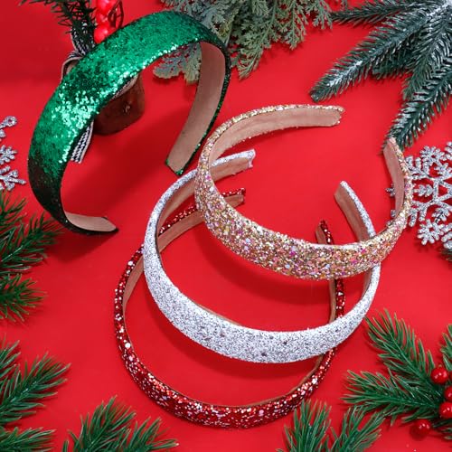 Glitter Headbands for Girls Women, Sparkly Sequin Christmas Hairbands for Girls Non-slip, Cute Bling Headbands Hair Accessories For Christmas Holiday Party Favors Gifts