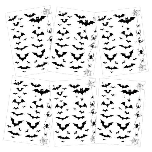 6-Pack Halloween Bat and Spider Temporary Tattoo Stickers - 5.5 x 8.2 Inch Black Bat, Spider, and Web Design - Perfect for Halloween Cosplay, Party Decorations, and Kids & Adults Face and Body Makeup