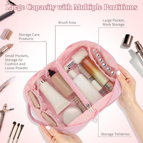 Personalized Initial Makeup Bag Set, Water-Resistant Travel Cosmetic Organizer with Brush Holder