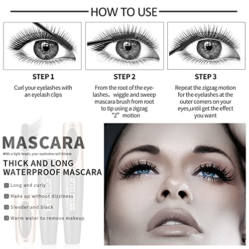 4D Silk Fiber Lash Mascara Extension - Voluminous, Waterproof & Smudge-Proof, Long-Lasting No Flaking, Natural No Clumping, All Day Exquisitely Full (2 Packs)