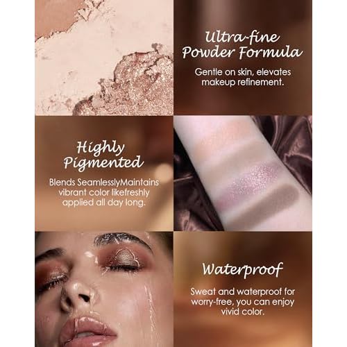 4 Colors Eyeshadow Palette, Matte & Shimmer Powder Makeup Palette, Highly Pigmented Blendable, Long Lasting Waterproof, Eye Shadow Palettes for Older Women, Neutral Shades Nude Beige and Brown-05