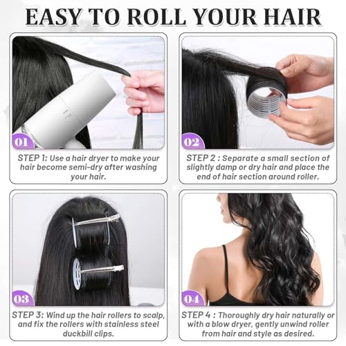 Acejoz Large Self-Grip Hair Rollers Set with Clips (1.8 Inch, 12 Pack)