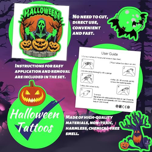 Winthrop 340 Pcs Glow in the Dark Halloween Temporary Tattoos