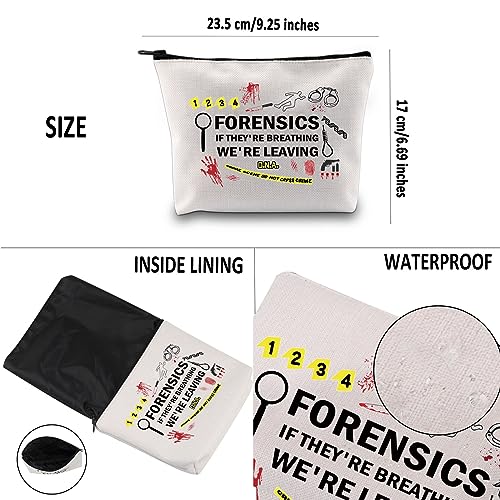 G2TUP Forensic Scientist Gift: Forensics If They're Breathing We're Leaving Makeup Bag - Cosmetic Case - Black - Unisex-Adult - Travel/On-The-Go Makeup Storage
