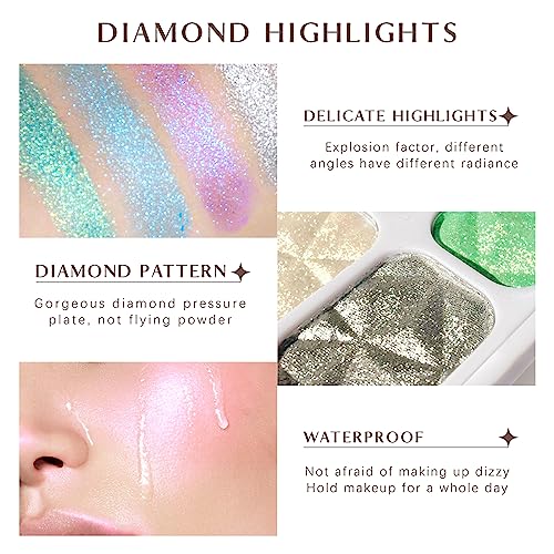 HOSAILY 8 Colors Diamond Highlighter Palette with Mirror