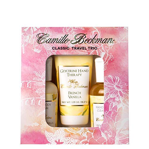 Camille Beckman Classic Collection Travel Trios, French Vanilla, Glycerine Hand Therapy 1.35 oz, Silky Body Cream 2 oz, Hand & Shower Cleansing Gel 2 oz