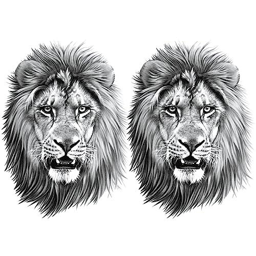2 Sheets Realistic Animal Temporary Tattoos Stickers Sketch Lifelike Lion Roar Designs For Men Waterproof Arm Leg Fake Body Art, Gym & Parties Bold Masculine Decals