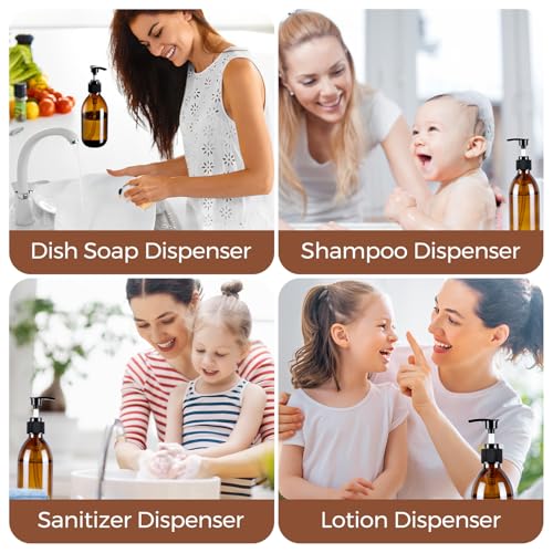 8oz Amber Glass Pump Bottle for Soap & Lotion - UV Block, 2 Pack