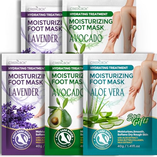 CRISTALBOX 5-Pack Moisturizing Foot Mask Socks for Dry Cracked Feet