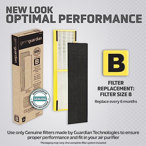 GermGuardian Filter B HEPA Pure Genuine Air Purifier Replacement Filter, Removes 99.97% of Pollutants for AC4825, AC4300, AC4900, AC4825DLX, AC4850, CDAP4500, AP2200, Black/Yellow, FLT4825