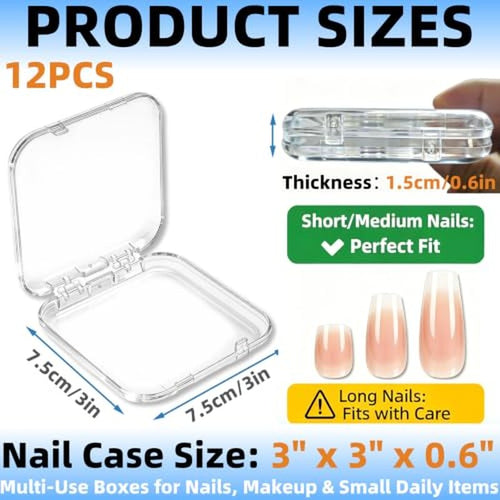 12-Pack Clear Acrylic Press-On Nail Storage Box with Tape