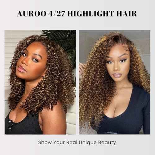 Honey Blonde Highlight Tight Kinky Curly Single Bundles Human Hair 22Inch, 100% Virgin Remy 12A Brazilian Curly Weave Bundles Human Hair Thick Track P4/27 Ombre Brown Colored Kinky Curly Bundles